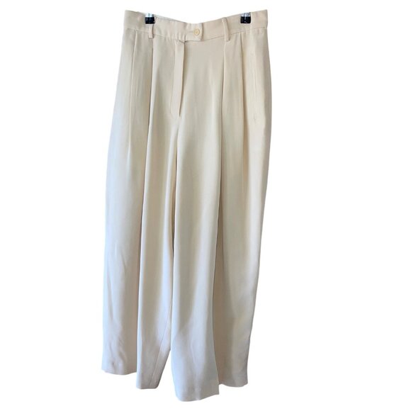 Omo Norma Kamali Vintage Womens Trousers Size 8 Cream Cropped Pleated High Rise - Picture 9 of 16